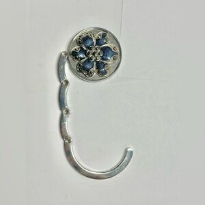 Liz Claiborne Handbag Holder Hook Silver Tone Blue Floral Flower Rhinestone Used